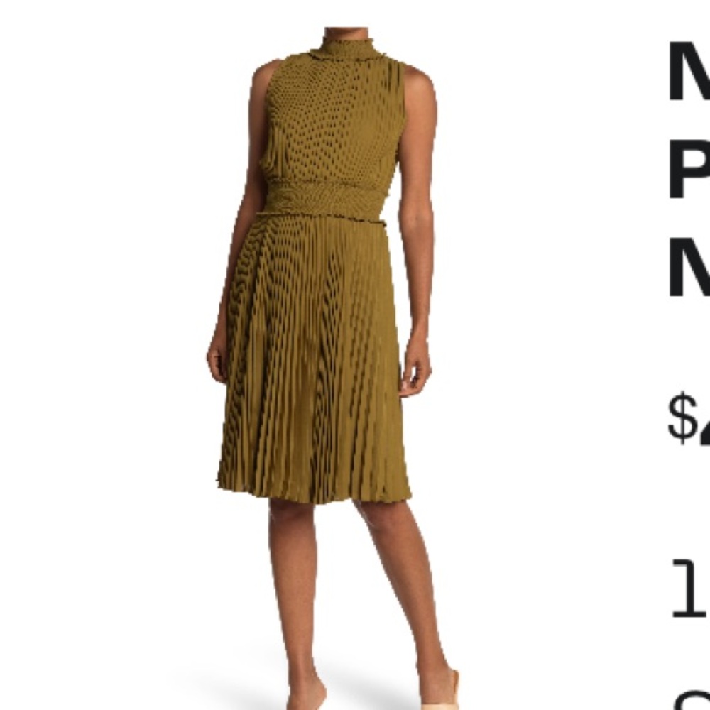 NWT - Nanette pleated sleeveless smock neck midi dress - olive green size 10